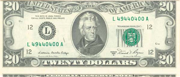 Paper Money Error - $20 Cutting Error showing 2 Notes